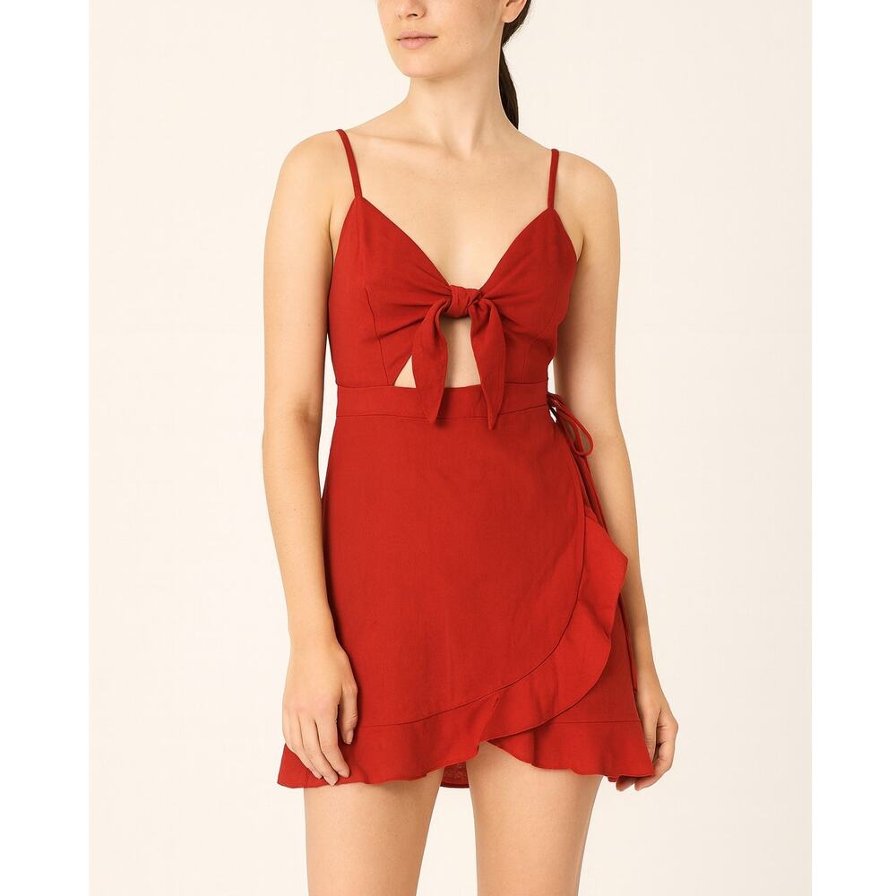 Lulus Red Faux Wrap Keyhole Mini Dress Women’s Size Small